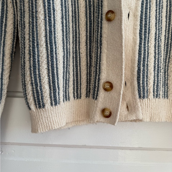 Octobre Editions (Sezane) Alessio Men's Striped Cardigan - Blue and Cream - Picture 5 of 8
